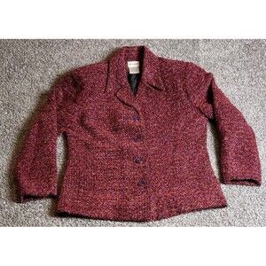 Liz Baker Pink Red Tweed Womens Open Jacket Size Medium Warm And Very Beautiful.